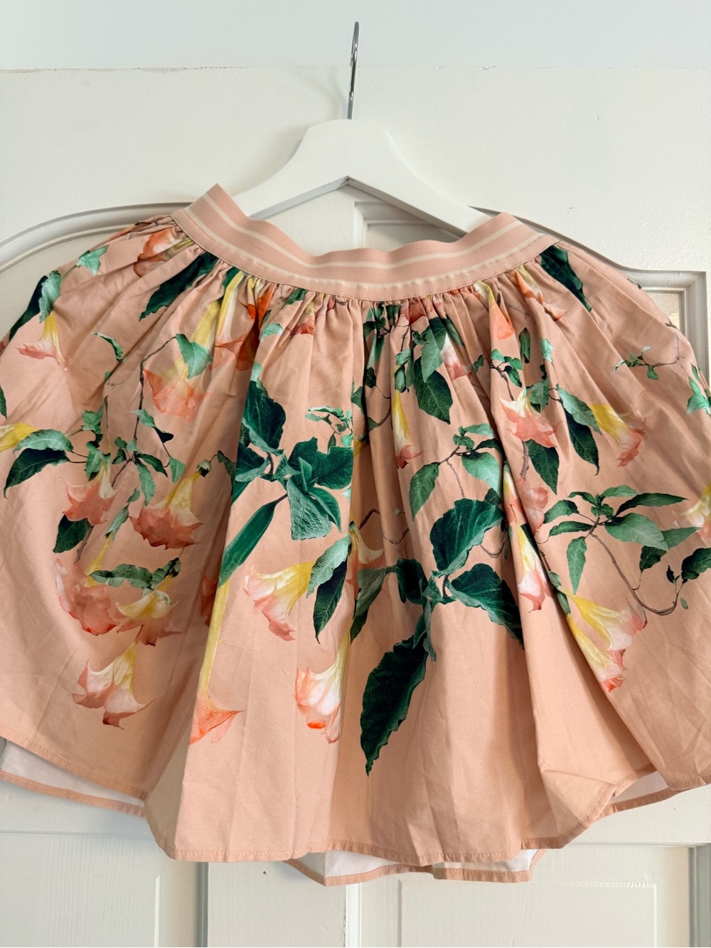 Molo Pink Floral Circle Skirt with Green Leaves